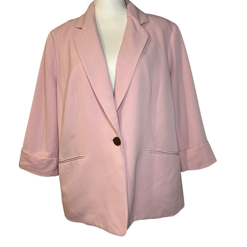 Kasper Women’s Blazer Size 18-20 Pink 3/4 Sleeve Suit Jacket